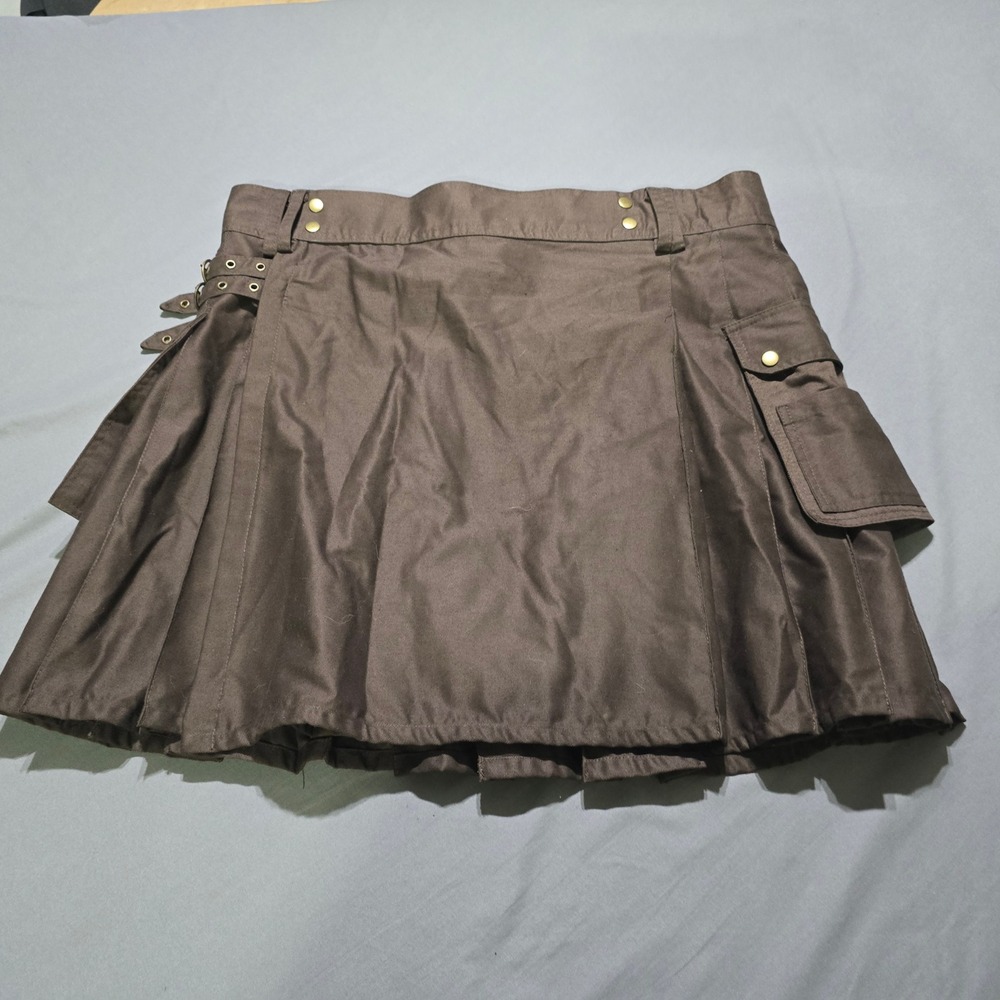 Scottish Highland Utility Kilt Men Size 44 Brown Cargo Cotton Pleated Tactical